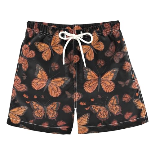 FLildon Orange Black Butterflies Little Boys Swim Trunks with Mesh Lining Quick Dry Beach Board Shorts, 3T