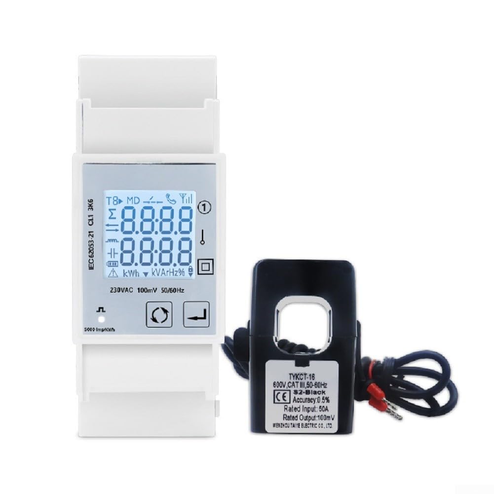 Contatore di corrente su guida DIN monofase RS485 contatore di energia | RS485 Comunicazione, monofase, esterno per ct, monitoraggio solare PV, dati in tempo reale