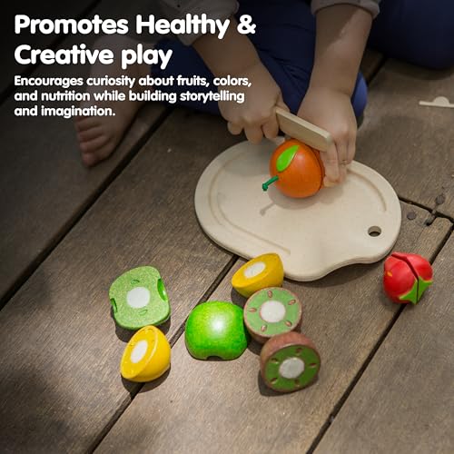 Image of PlanToys 7 Piece Assorted Fruit Kitchen Food Playset (3600) | Sustainably Made from Rubberwood and Non-Toxic Paints and Dyes