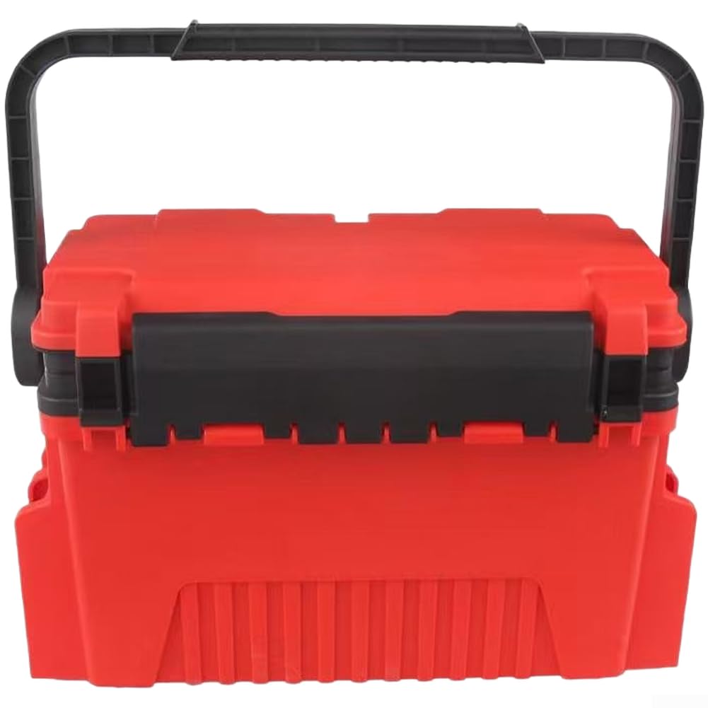 Caja de aparejos de pesca de gran capacidad con asiento, divisores ajustables para mar y agua dulce, estuche de almacenamiento portátil de polietileno con correa para el hombro, negro (gris pequeño)