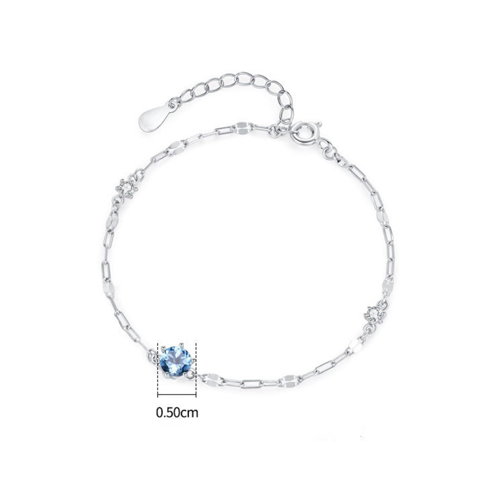 Pulseras solitarias de amistad para mujer con zafiro creado de 0,25 quilates, pulseras para mujer, oro blanco de 18 quilates, tamaño 19 + 3 cm