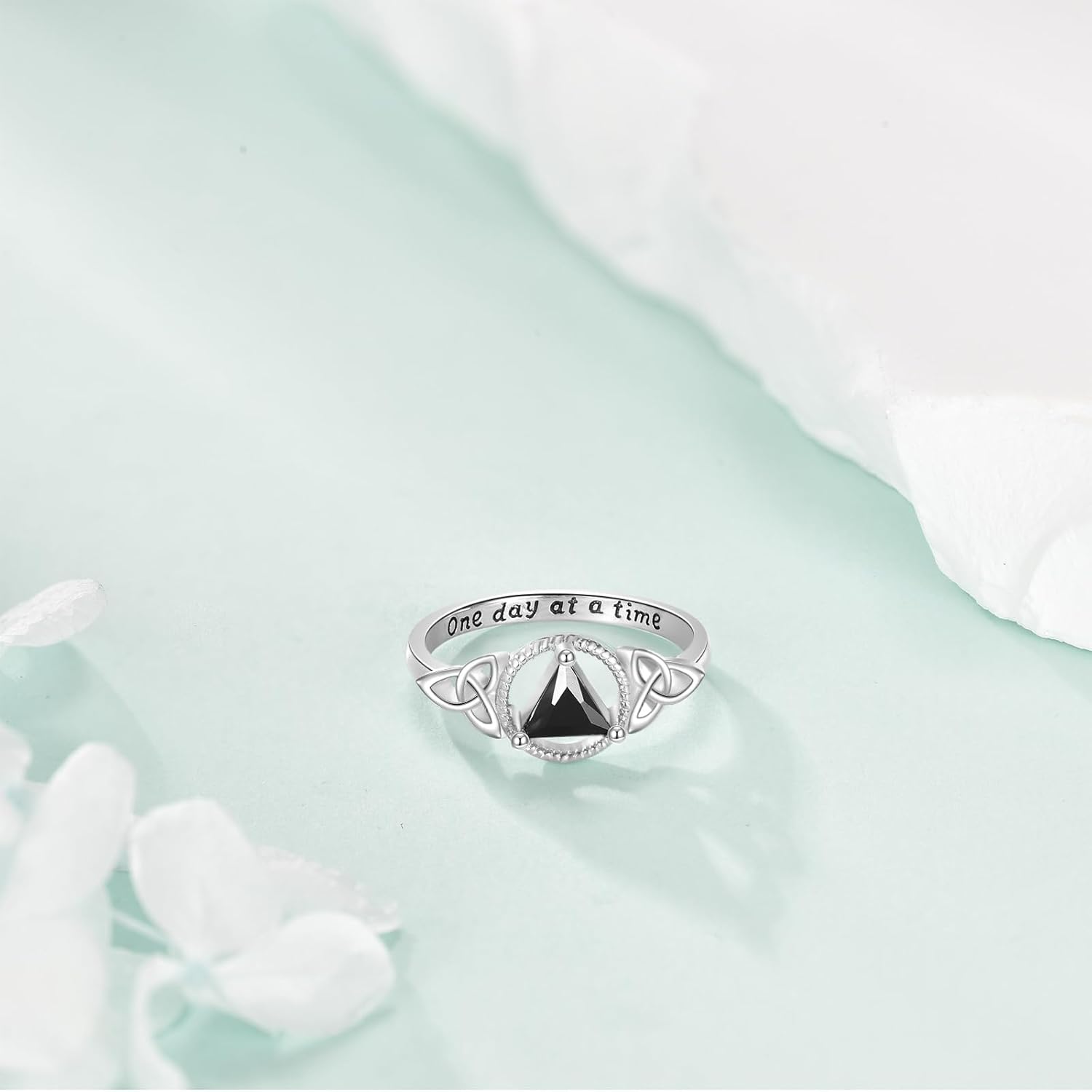 YAFEINI Sobriety Ring Sterling Silver Triangle Ring Celtic Trinity Sobriety Alcoholics Anonymous Gifts for Women - Image 3