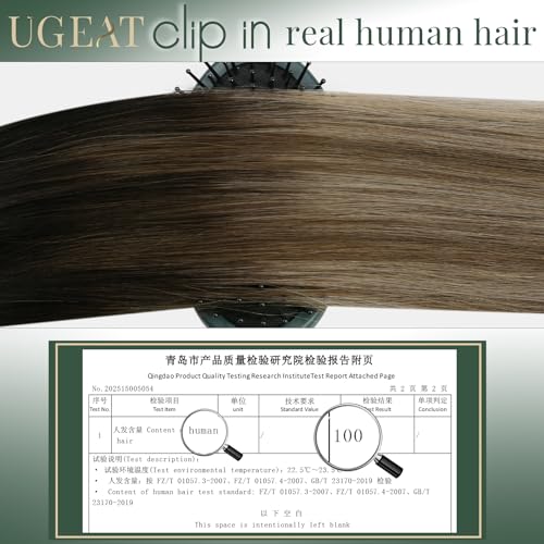 Image of Ugeat Clip in Hair Extensions Human Hair Brown Balayage 14 Inch 7pcs 105g | Human Hair Clip in Extensions , Dark Brown Balayage Chocolate Brown