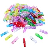140 Pcs Mini Photo Clips Colored - Small Clips for Hanging Picture String, 1.37 Inch Plastic Clothes Pins Transparent, 7 Colors