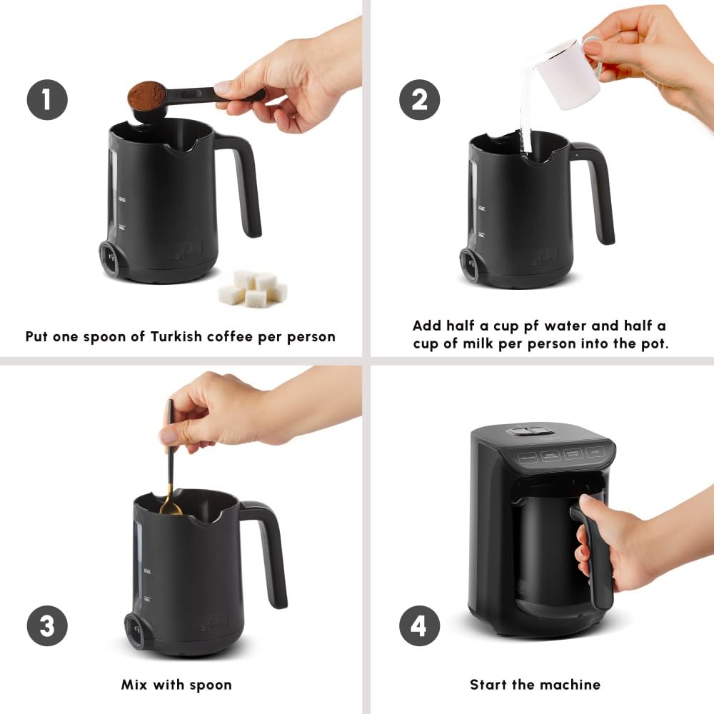 KARACA Hatır Köz Milky Türkische Kaffeemaschine, Traditionelle Türkische Kaffeemaschine, 5 Tassen, Ember-Style Brew, Milch & Hot Chocolate Modi, Anti-Überlauf, Automatische Abschaltung, Galaxy Grey