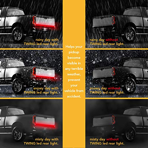 TWING 60 inches Tailgate Light Bar 540 LEDs Tailgate Strip Light Waterproof Wire Red Brake Running White Reverse Lights Solid Amber Turn Signal Reverse Lights for Trailer Pickup Jeep RV Van