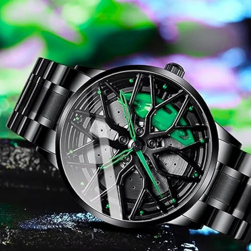 Image of Branded Men's Sport Quartz Watch Car Wheel Multicolour Dial Wheel Dial 360 Rotating Casual Fashion Stainless Steel Alloy Mens &Boy's Luxury Metal Gift Creative Watch