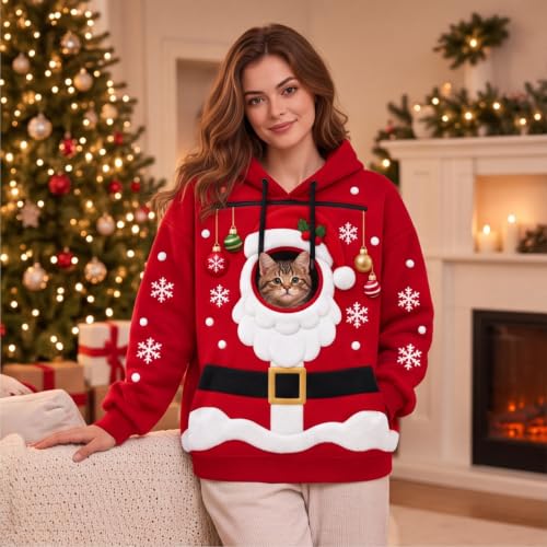 Christmas Pet Carrier Hoodie for Women 2026 Unisex Sweatshirts with Pocket - image 3