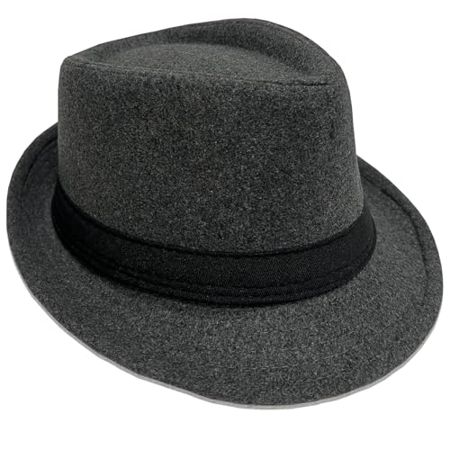 Chapeau Fedoras pour homme et femme gris en laine à bord court vintage