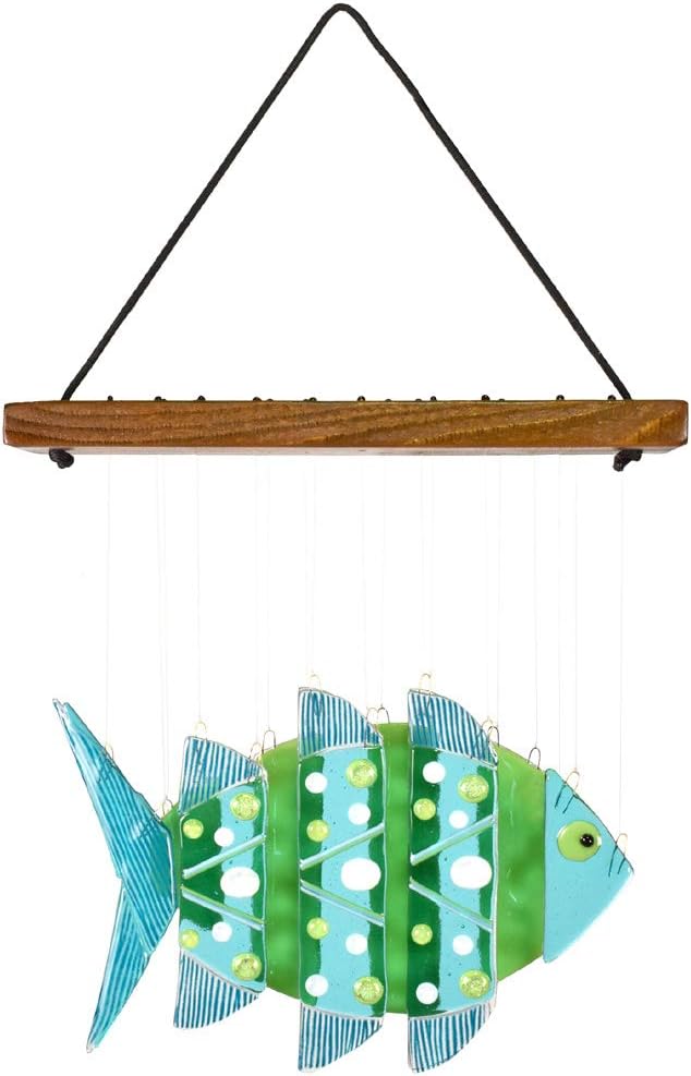 American Made Fused Glass Windchime - Tropical Turquoise Fish