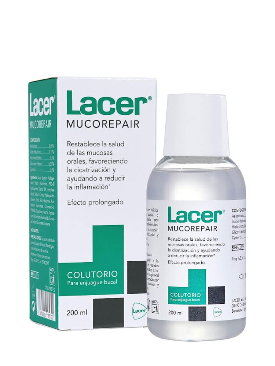 LACER MUCOREPAIR - Colutorio 200ml, Favorece la Cicatrización y Regeneración de las Mucosas Orales, Enjuague Bucal Diario con Ácido Hialurónico, Ayuda a Reducir la Inflamación, Acción Antimicrobiana