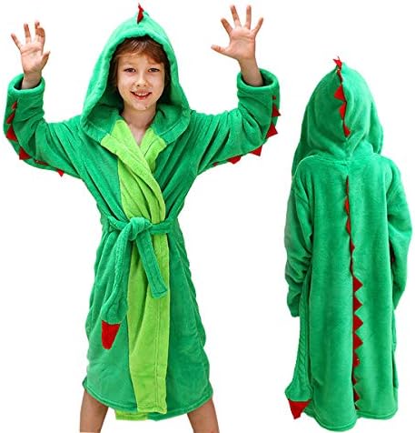 lontakids Kids Boys Animal Plush Bathrobe Dinosaur Monster Hooded Fleece Sleep Robe 3-8 Years
