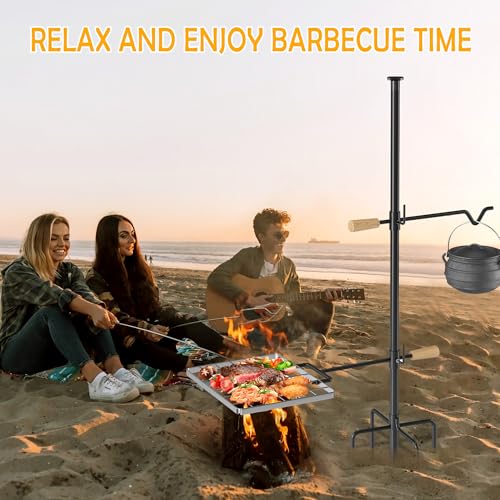 Campfire Grill Grate with Swivel Handle, Campfire Cooking Equipment - Fire Pit Grill Grate with Heavy Duty Steel, For Outdoor BBQ Camping and Cooking, Black - Image 3