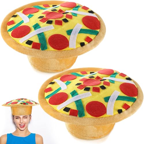NALACAL Funny Pizza Hat, Crazy Silly Hat Fun Party Toy Play, Hat with Felt Toppings and Plush Fabric, Novelty Costume Accessories Pizza Party Supplies Decoration for Carnival, Dramas (2 Pieces)