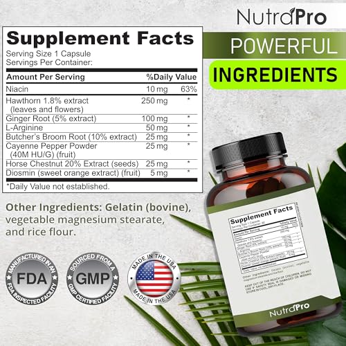 Image of Best Blood Circulation Supplements and Vein Support-Blood Flow, Leg Circulation, Heart Health, and Varicose Veins.With Butcher's Broom, and Diosmin.Helps reduce swelling & Discomfort In Legs.90 Caps.