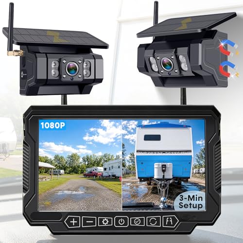 HD 1080P Magnetic Wireless Backup Camera - No Drilling & No Wiring 1-Min Easy Install for RVs Trailers - 2 Cameras Eliminate 98% Blind Spots with IR Night Vision