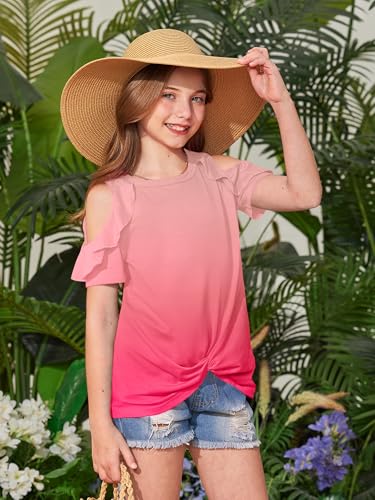 Image of BesserBay Girls Cold Shoulder Tops Twist Front Tunic Ruffle Sleeve Summer Blouses 5-14 Years