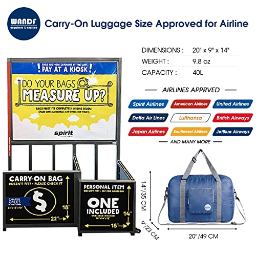 Wandf Foldable Travel Duffel Bag Luggage Sports Gym Water Resistant Nylon (Navy Blue)
