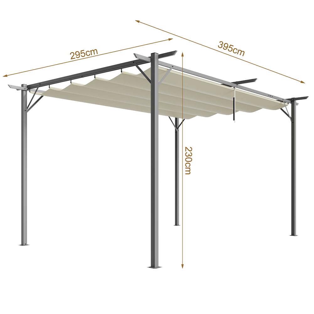BAKAJI Gazebo Pergola Beige con Telo Retrattile in Poliestere Impermeabile e Anti UV, Struttura Resistente alle Intemperie, Ideale per Esterno, Giardino, Terrazzo, Patio, Ristorante, Bar (3 x 4 Metri)