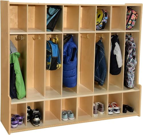 Image of Contender 8-Section Coat Locker with Bench & Cubby Storage, Classroom Wooden Backpack Cubby Storage Organizer with Hooks for Kids Room, Daycare [Comes Fully Assembled]