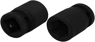 New Lon0167 1/2-inch Square Drive 15mm 6 Point CR-MO Hex Impact Socket Black 2pcs(1/2-Zoll-Vierkant 15mm 6-Punkt-CR-MO-Sechskant-Stecksockel schwarz 2St