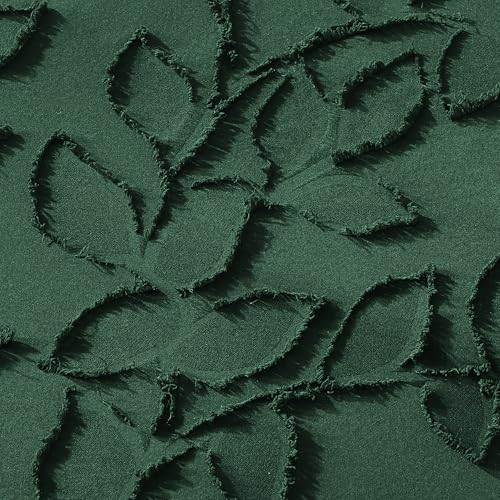 Image of Litanika Queen Size Comforter Set Emerald Green, 3 Piece Dark Green Boho Tufted Bedding, Forest Green Fluffy Farmhouse Bed Set for All Season with 2 Leaf Pattern Pillowcases(90x90In)