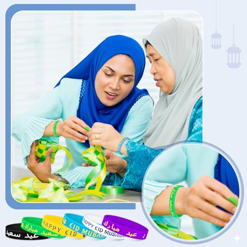 Image of Landical 120 Pcs Eid Mubarak Silicone Bracelets Ramadan Mubarak Kareem Motivational Rubber Wristbands Colored Eid Festival Silicone Bracelets Muslim Gifts Ramadan Festival Party