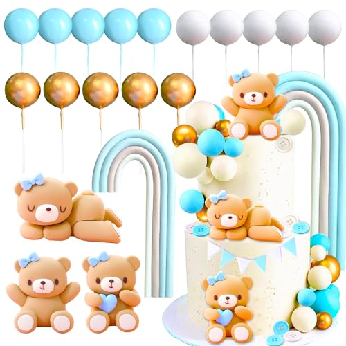 Ours gâteau bleu et arc-en-ciel pastel pour la fête de baby shower