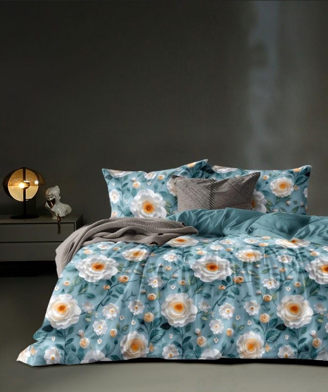 Image of 1 Reversible Comforter Super King Size 108 x 108 Both Side Same Print 1 Bedsheet King Size 108 * 108 inches and 2 Pillow Cover 4 Pieces Bedding Set | AC Quilt | AC Dohar-Multicolor