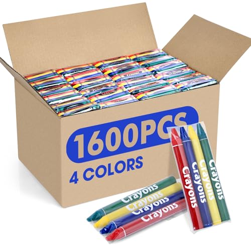 FUMILE 1600 Count Crayon (400 Sets of 4 Colors) Crayons Bulk Individual Packs Non-Toxic Mini crayons for Kids Party Favors Restaurants School Supplies Travel and More Events