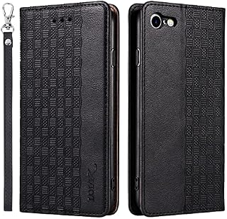 LOLFZ Case for iPhone 7 iPhone 8 iPhone SE 2020 iPhone SE 2022, Leather Flip Wallet Case Card Slots Kickstand Wrist Strap Protective Magnetic Cover for Apple iPhone 7/8/SE 2020/SE 2022 - Red