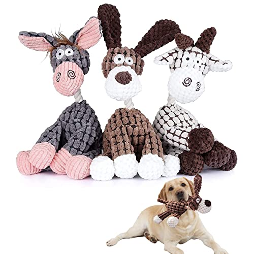 Cielbleu 3 Pack Squeaky Plush Rope Toys for Puppy Small Medium Large Dogs - Interactive Chew Toy Set