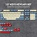 Klymra PBT Keycaps Set, Doubleshot 137 Key Caps,Cherry Profile Custom Keycap for 61/64/68/84/87/100/104/108 Mechanical Keyboard, Compatiability for 60 65 75 100 Percent Keyboads (White Blue Red)