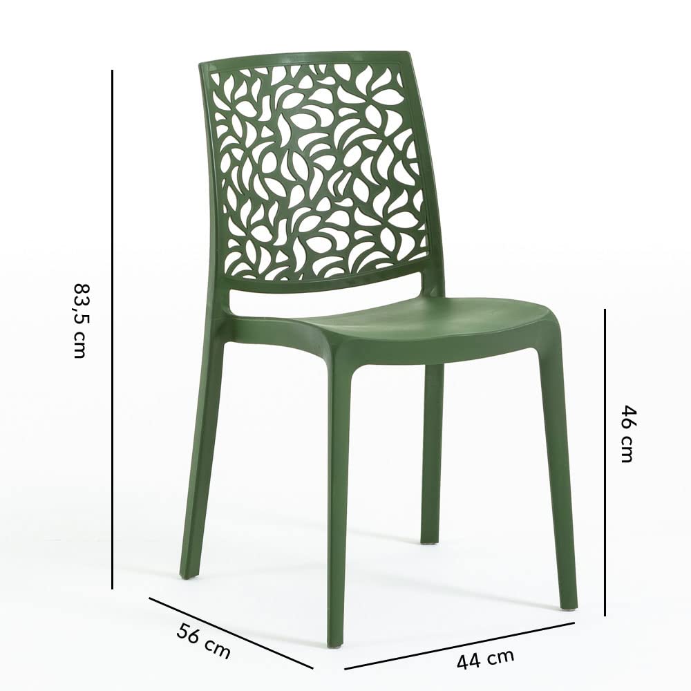 Sillas de resina moderna apilables de polipropileno con fibra de vidrio, para interior, cocina o comedor, exterior y jardín, sillas de restaurante y contract - Anna (6 Sillas, Verde oliva)