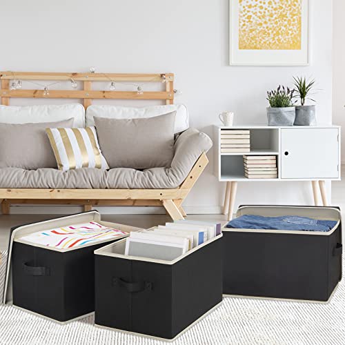 Lhzk Fabric Storage Bins With Lids, Large Fabric Storage Baskets With Lids For Organizing 15"X11"X9.6", Closet Storage Bins With Reinforced Handles, Collapsible Storage Boxes For Shelves (Black, 2-Pack) #TOP1