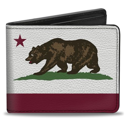Buckle-Down Men's Standard PU Bifold Wallet-California Flag Bear White, Multicolor, 4.0