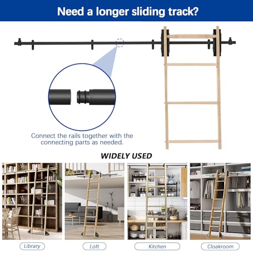 Solution de rangement mobile échelle roulante noire kit rails réglables 6m
