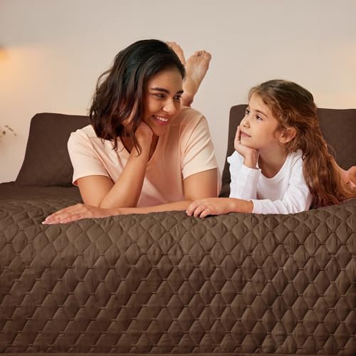 Exclusivo Mezcla Reversible California King Size Quilt Bedding Set with Pillow Shams, Lightweight Quilts Cal King Size, Soft Bedspreads Bed Coverlets for All Seasons - (Chocolate Brown, 112"x104")