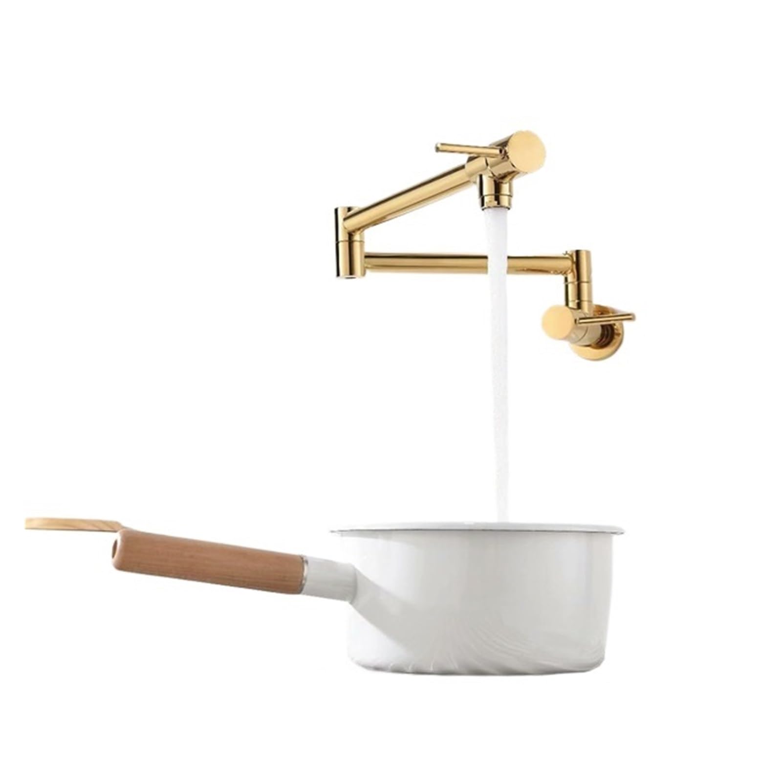 Ewsdsfs Gold Brass Wall Mounted Kitchen Faucet Pot Filler Swivel Folding Retractable Rotary Stretch Basin Sink Tap(Gold)