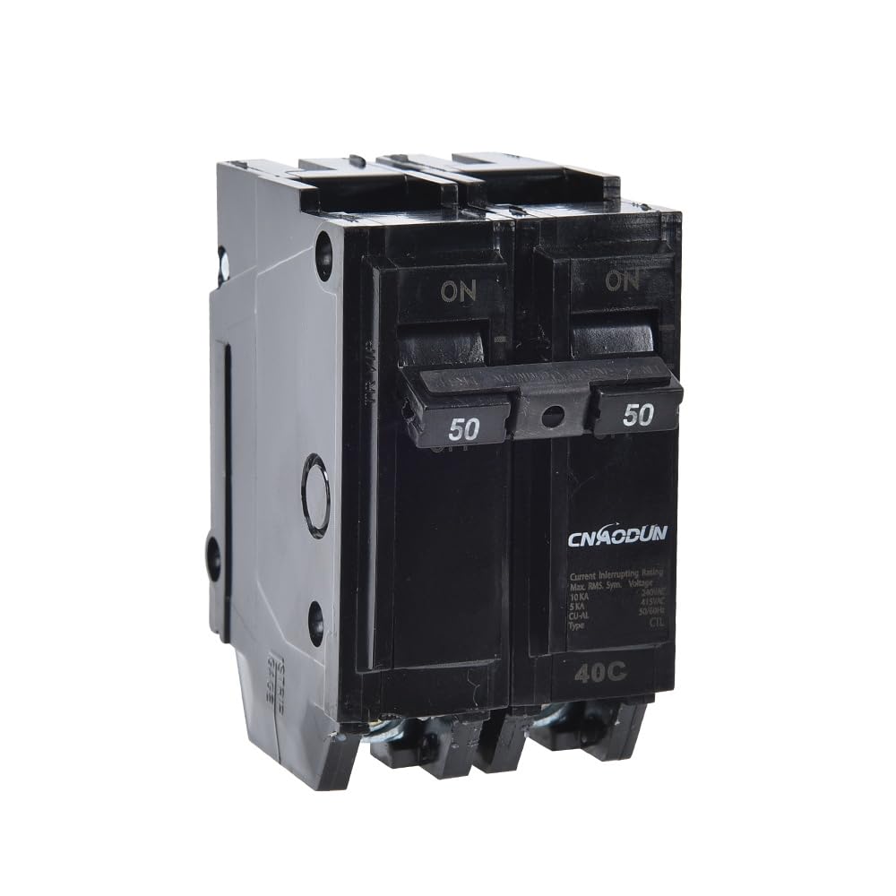 50 Amp Breaker, CNAODUN 2 Pole Circuit Breaker 120/240VAC 10KA Plug-in Mount