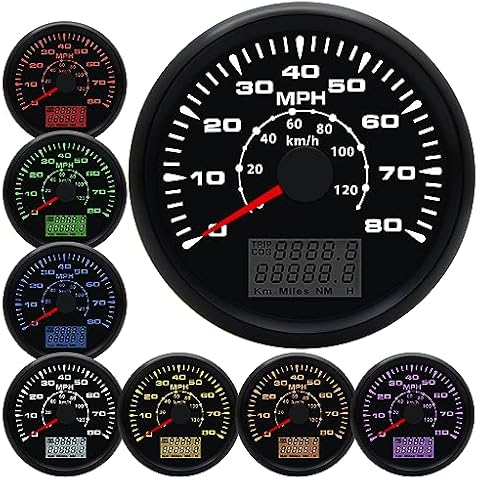 Geloo 85MM GPS Speedometer Gauge Boat MPH Speedometer Waterproof 0-80MPH 0-120KM/H Marine Speedometer Odometer LCD Indicators with 7 Backlight fit Car Truck Motorcycle Speedometer GPS Gauge Auto 9-32V Cover