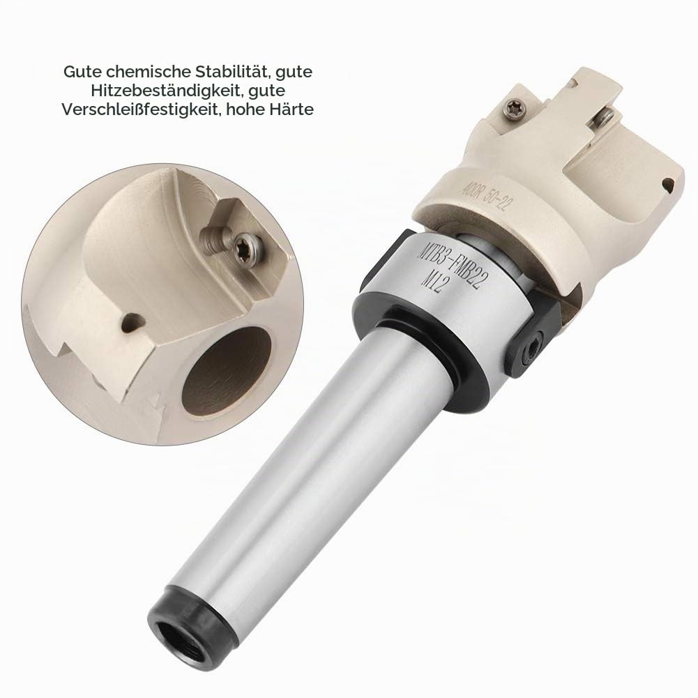 Planfräser, MT3-FMB22 Halter Verlängerungsstange+ 400R-50-22 Stirnfräser + 10 Stück APMT1604 CNC-Hartmetalleinsätze + Schraubenschlüssel