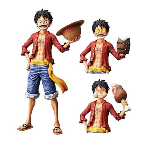Hilloly One Piece Mini Figuras Set Cake Topper Luffy Figures Modelos Decoración de Fiesta Acción Figuras Tres Caras Intercambiables Decoración de Sobremesa Colecciones - 28CM Cover