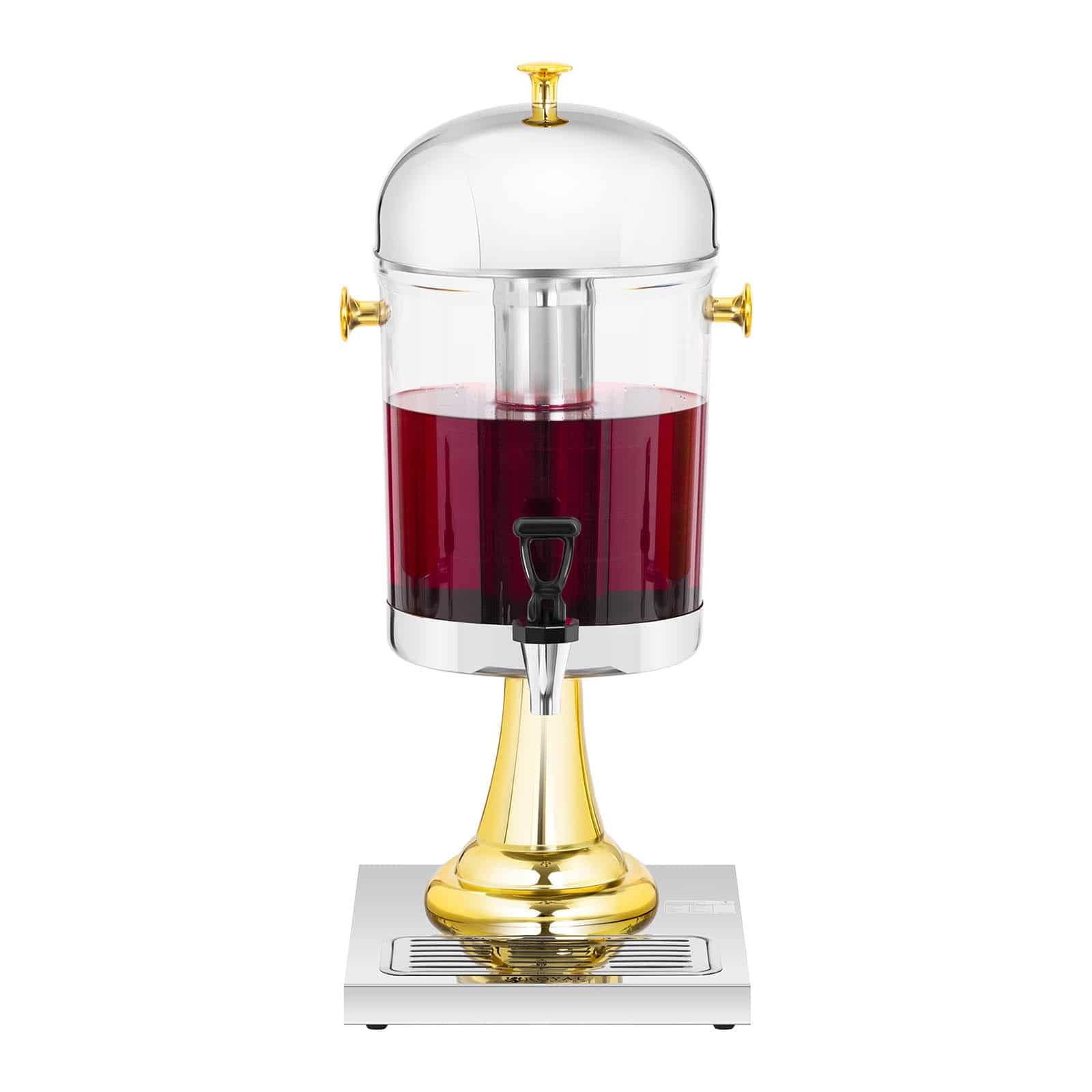 Royal Catering RCSD-1G Saftspender 8 L Kühlsystem 1 Behälter Ø 22 cm Getränkespender mit Zapfhahn Retrodesign Tropfschale
