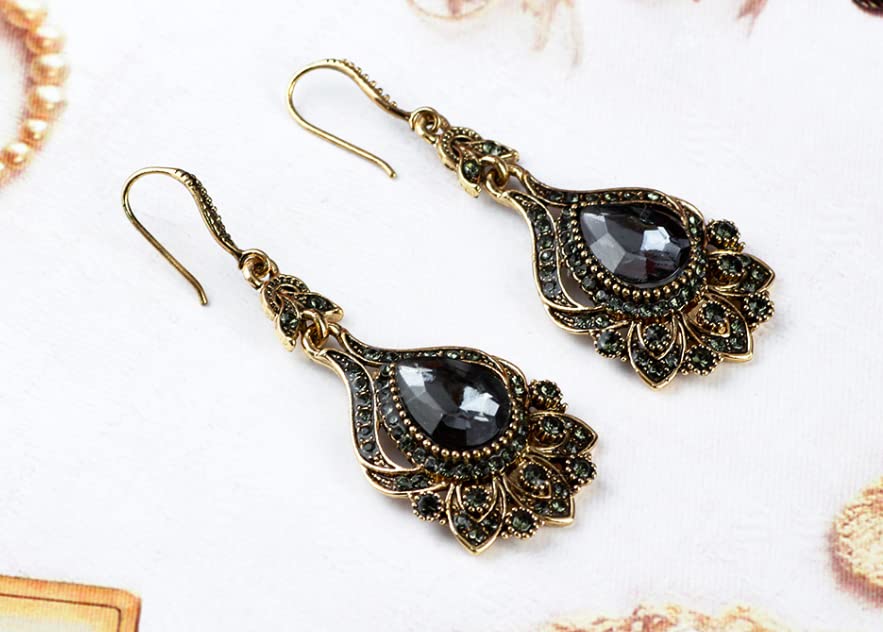 Secret for Longevity LONG Dangle Antique Art Deco Vintage Victorian Edwardian Flapper Gatsby Style Grey Smokey Quartz Slate Gray Rhinestone Earrings2