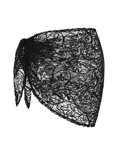 Image of ZAFUL Women's Sarong Coverups Bathing Suit Cover Up Mini Skirt | Textured Mesh, Scalloped Hem,Multiway Cover Up, One Piece Style, Triangle Bikini Cover Up Mini Skirt,One Size
