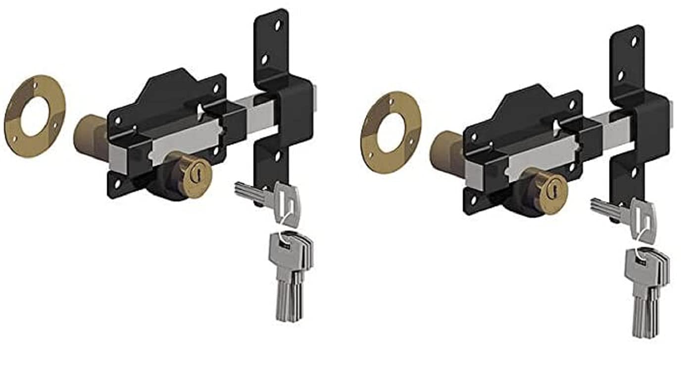 2 x 70mm Double Locking Long Throw Locks with Elongated Keep and Stainless Steel Bar.