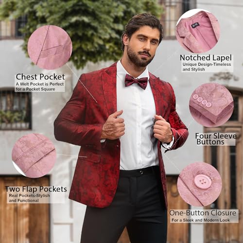 Hi-Tie Pink Mens Blazer Jacket Casual Sport Coats for Men One Button Silk Men's Suit Jackets Paisley Tuxedo Jacket Men 5