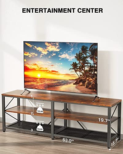 Tv Stand For 65 Inch Tv, 3-Tier Wood Tv Cabinet, Entertainment Center, Media Console Table With Storage For Living Room, Rustic Brown #TOP1