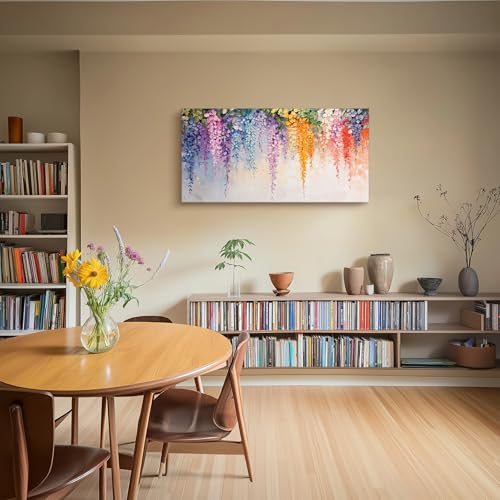 SERIMINO Colorful Wildflower Wall Art, Wisteria Cascade Large Artwork, Vibrant Floral Botanical Prints Paintings, Nature Plant Canvas Pictures for Living Room Bathroom Farmhouse Kitchen 24"X48"